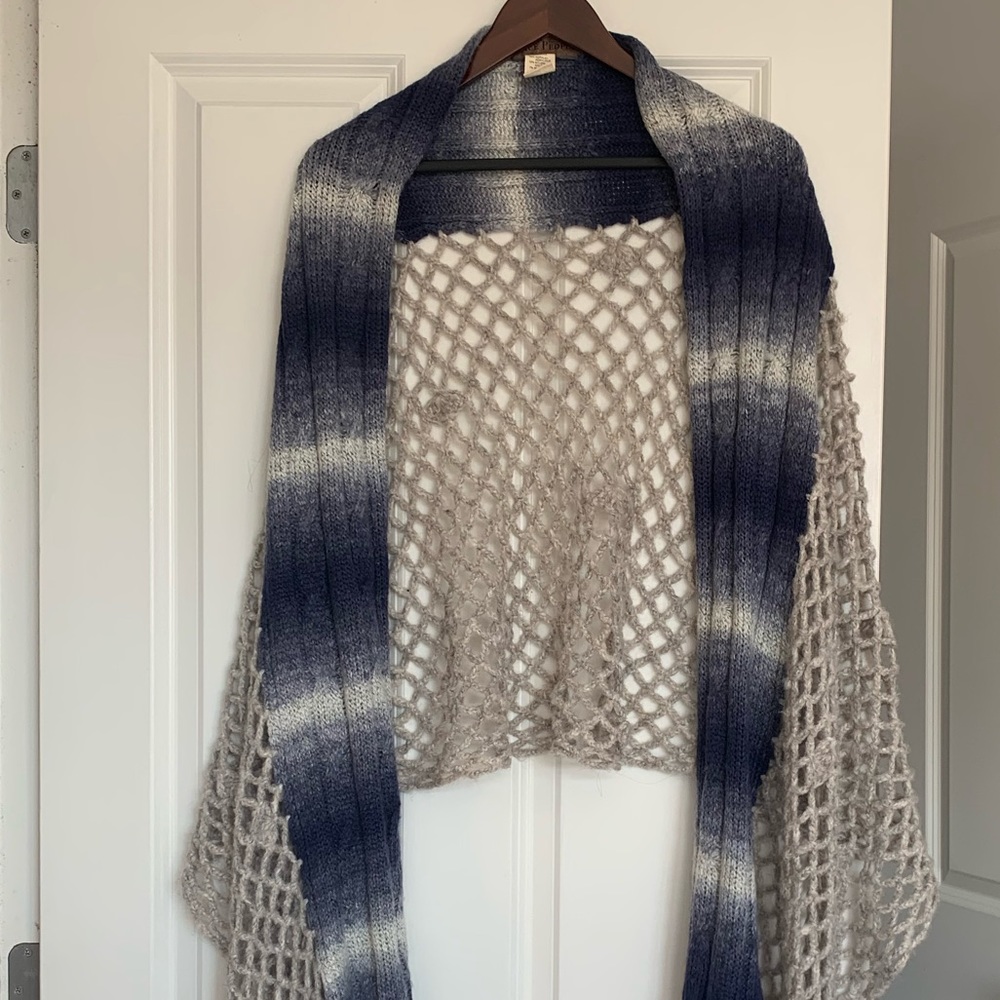 Free People Blue and Grey Knit Scarf
